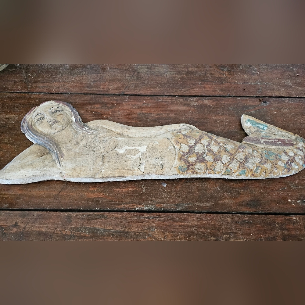 SOLD-Vintage-Style Carved Wooden Mermaid